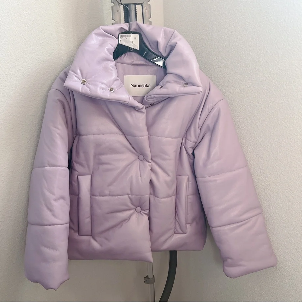 NWOT Nanushka HIDE Vegan Leather puffer jacket Lilac - Picture 5 of 13